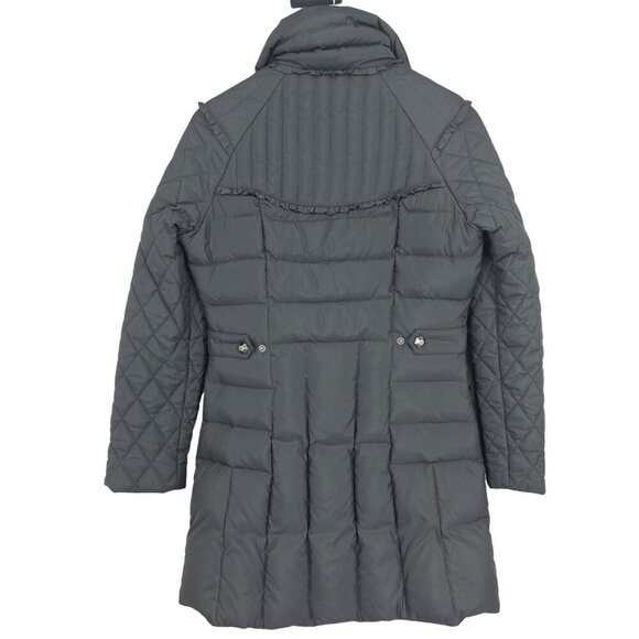 Betsy Johnson Long Down Puffer Coat Leopard Print Lining Ruffle Details Sz S - Picture 2 of 9